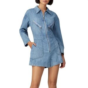 7 For All Mankind Light Blue Denim Romper Jumpsuit with Zip Front